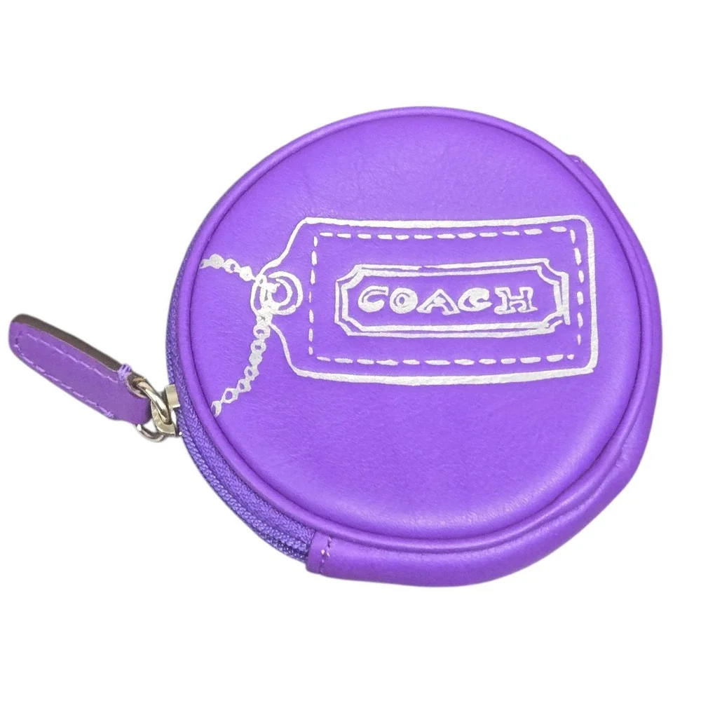 Coach Purple Round Coin Purse Pouch Zippered‎ Pouch Organizer